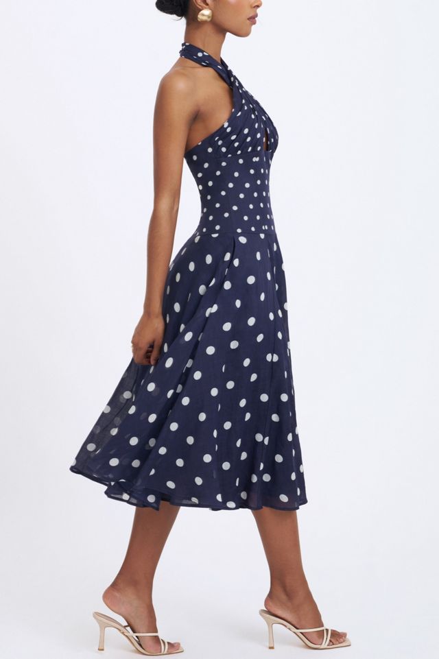 Miss Circle Nuri Polka Dot Ramie Crossover Halter A-Line Midi Dress #3