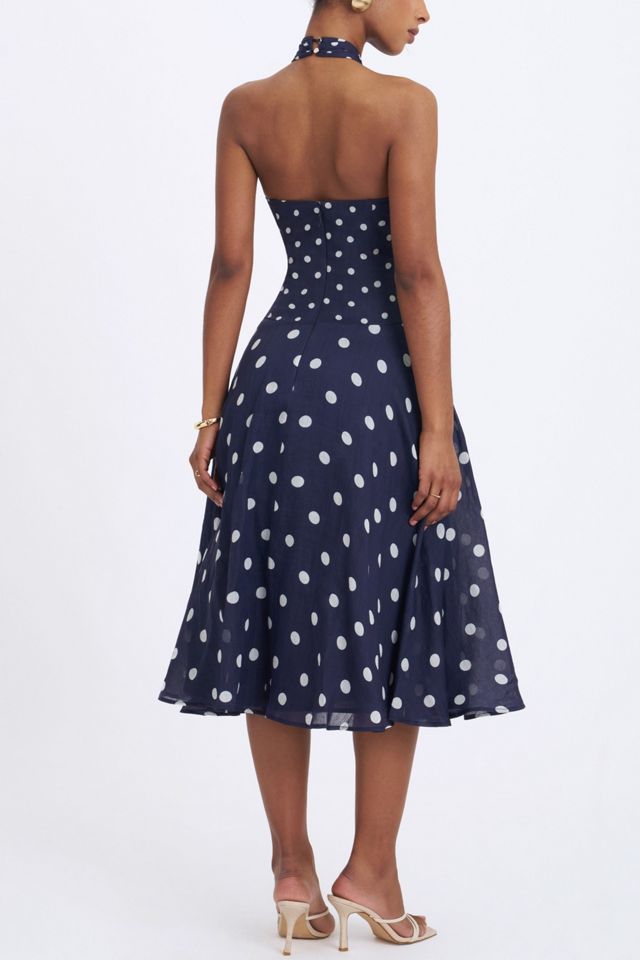Miss Circle Nuri Polka Dot Ramie Crossover Halter A-Line Midi Dress #4