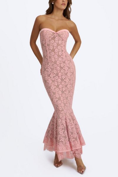 pink satin dress urban outfitters Urban Outfitters Rose Satin Slip Midi Dress With Lace Cutout in Pink Size  Med
