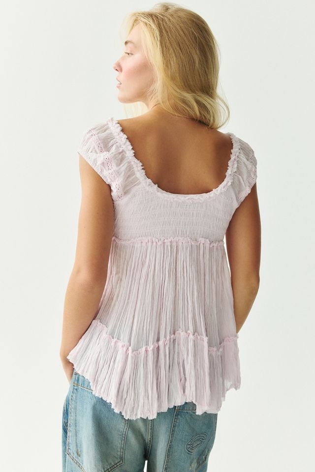 Kimchi Blue Cora Cap Sleeve Embroidered Cotton Babydoll Top #3
