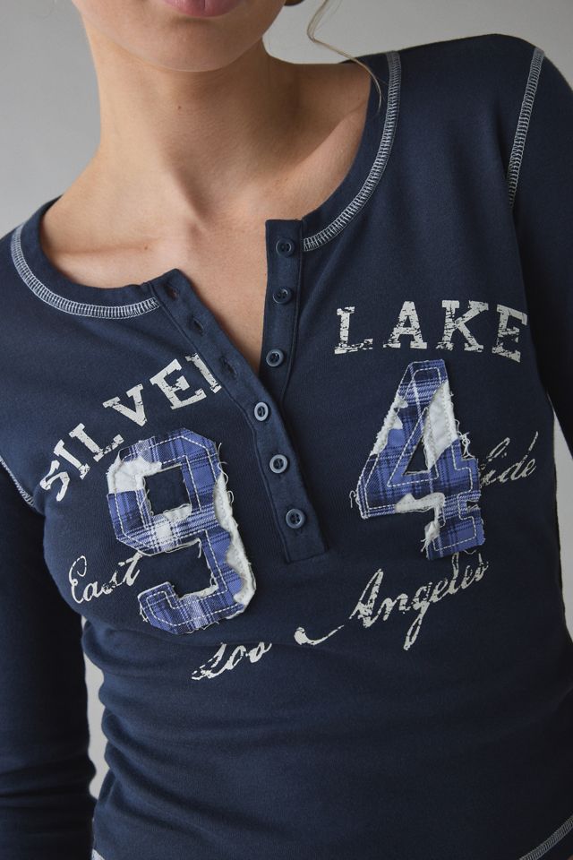 UO Silverlake Applique Graphic Long Sleeve Henley Tee #1