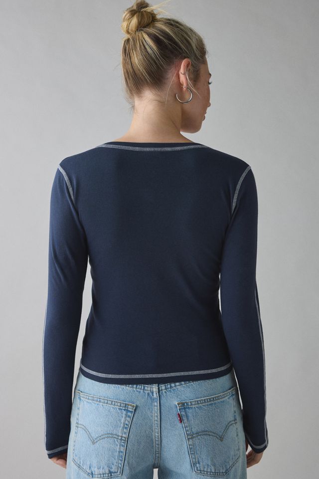 UO Silverlake Applique Graphic Long Sleeve Henley Tee #3