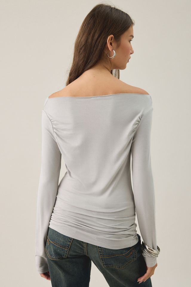 Gothic Angel Graphic Slash Neck Long Sleeve Tee #1