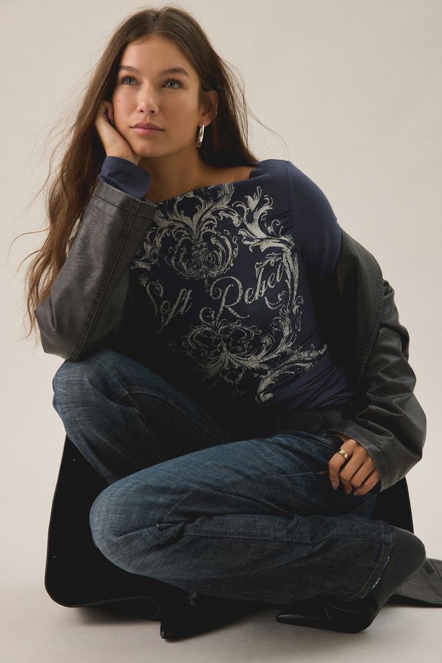 UO Soft Rebel Graphic Slash Neck Long Sleeve Tee #3