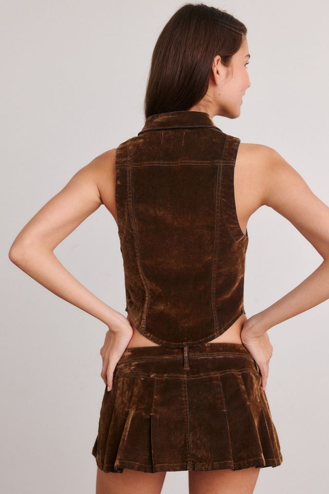 BDG Rae Velvet Flocked Denim Snap-Front Cropped Vest Top #3