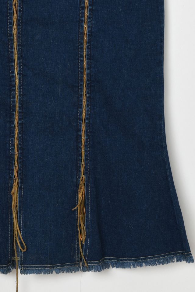 Vintage Y2k Rawhide-Laced Denim Midi Skirt #1