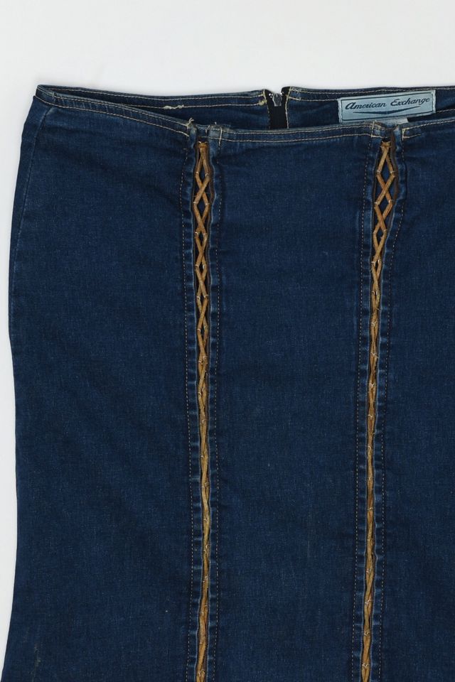 Vintage Y2k Rawhide-Laced Denim Midi Skirt #2