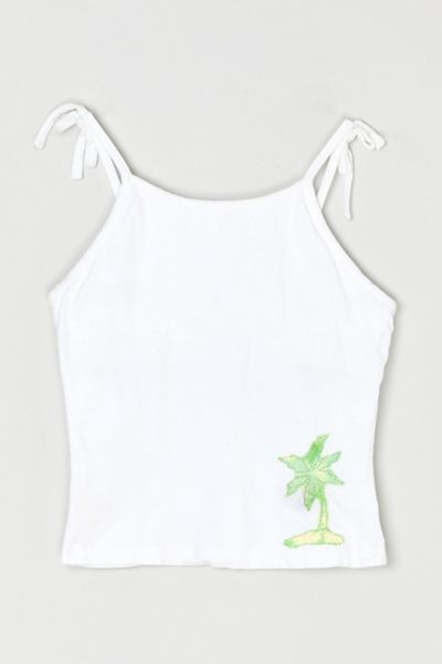 Vintage Y2k Palm Tree Crop Top with Tied Straps