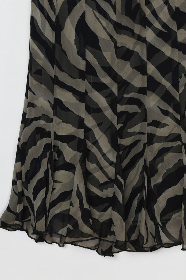 Vintage Y2k Paneled Semi-Sheer Zebra Ruffled Silk Midi Skirt #1