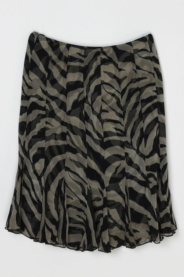 Vintage Y2k Paneled Semi-Sheer Zebra Ruffled Silk Midi Skirt #2