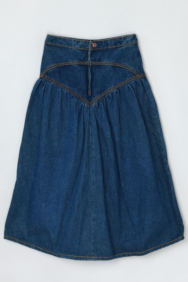 Vintage 90s Tiered Ruched Denim Midi Skirt #1