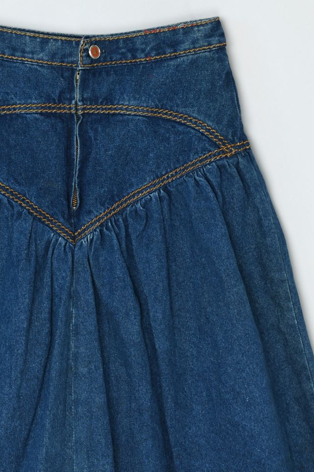 Vintage 90s Tiered Ruched Denim Midi Skirt #2