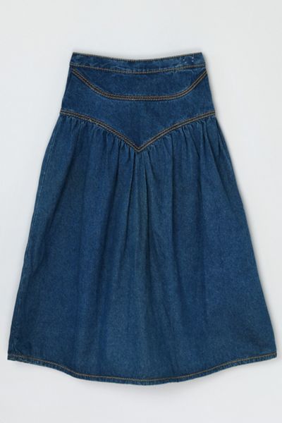 Vintage 90s Tiered Ruched Denim Midi Skirt