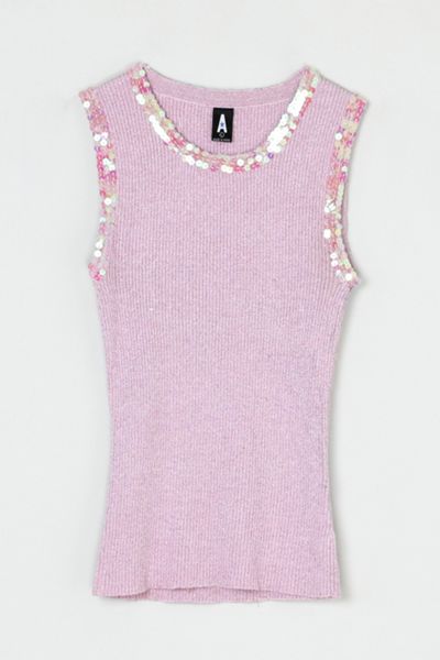 Vintage Y2k Sequined Metallic Pink Ribbed Knit Tank