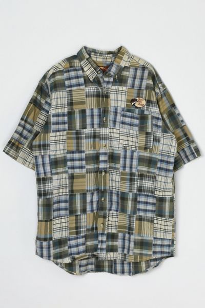 Vintage 90s Bass Pro Shops Patch-Plaid Short-Sleeve Button-Down