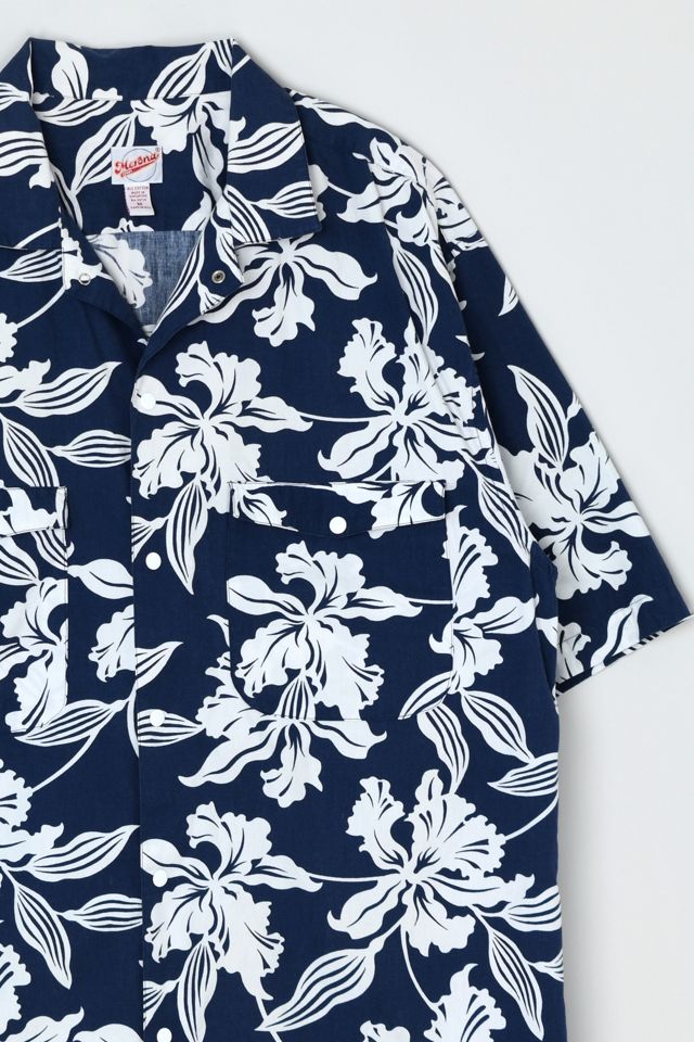 Vintage 90s Navy & White Hawaiian Shirt #1
