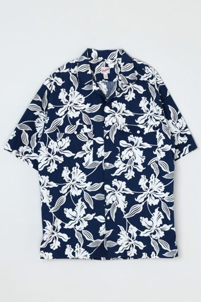 Vintage 90s Navy & White Hawaiian Shirt