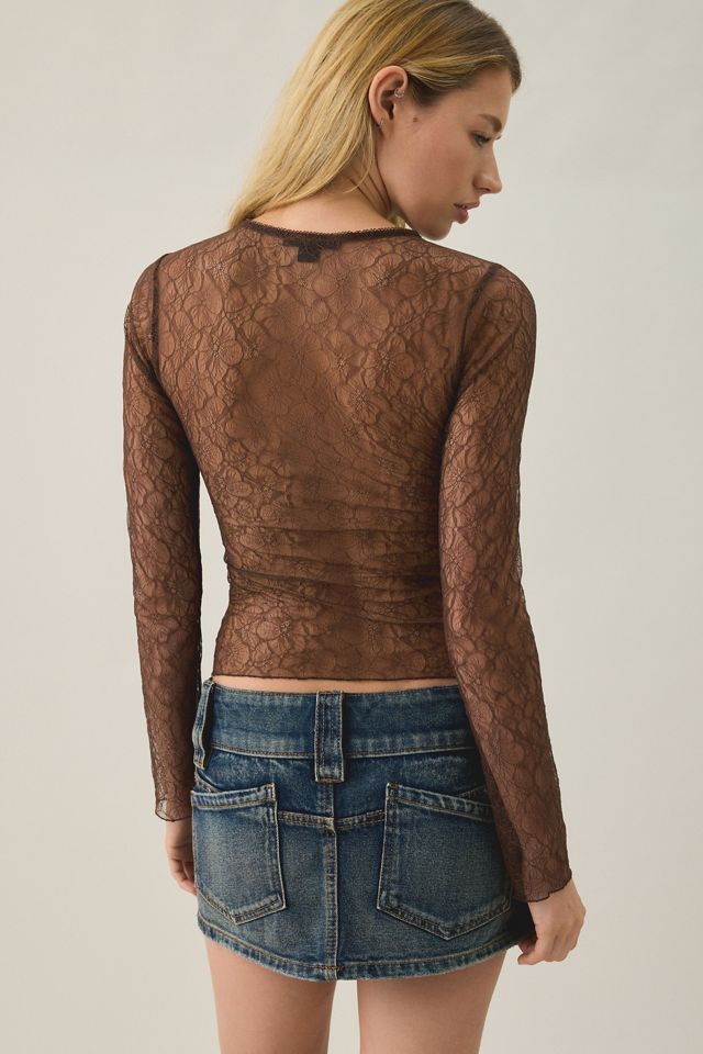 Silence + Noise Lucille Button Detail Keyhole Lace Top #3