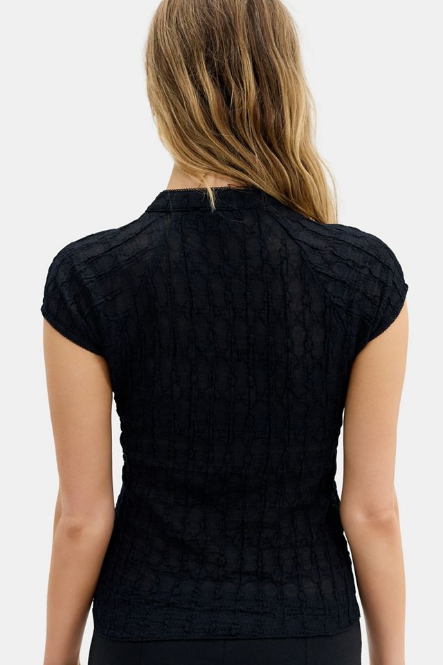 UO Aysha Keyhole Detail Band Collar Cap Sleeve Top #3
