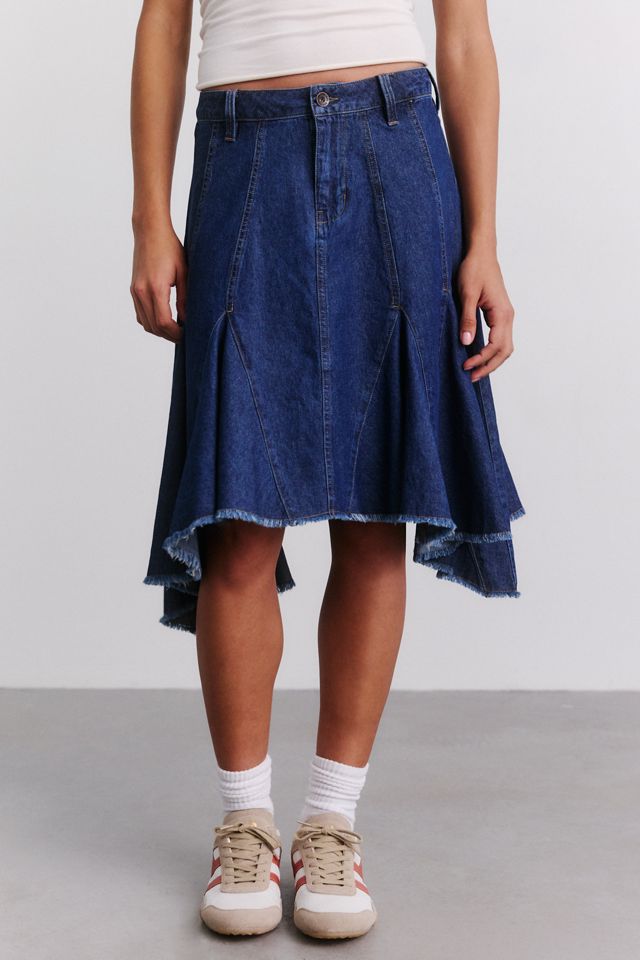 BDG Better Days High-Low Godet Denim Midi Skirt #1