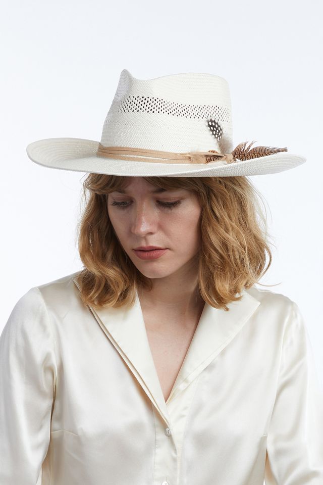 Wyeth Avita Feather Trim Straw Cowboy Hat #4