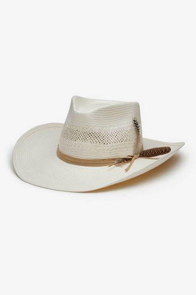 Wyeth Avita Feather Trim Straw Cowboy Hat