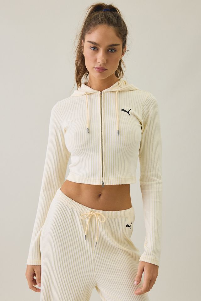 Puma Essentials Ribbed Zip-Up Cropped Hoodie Sweatshirt #2