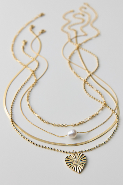 Grace Heart Pendant Layering Necklaces Set in Gold, Women's at Urban Outfitters