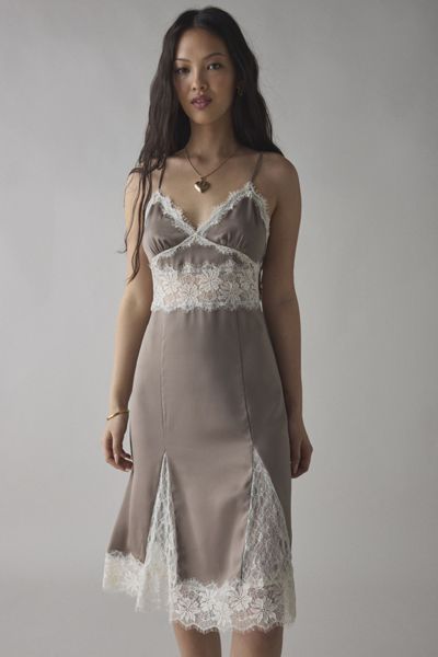 Dipped In Lace Satin Slip Midi Dress