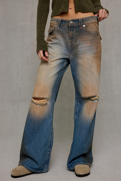 True Religion Bobbi Destroyed Big T Flap Baggy Jeans