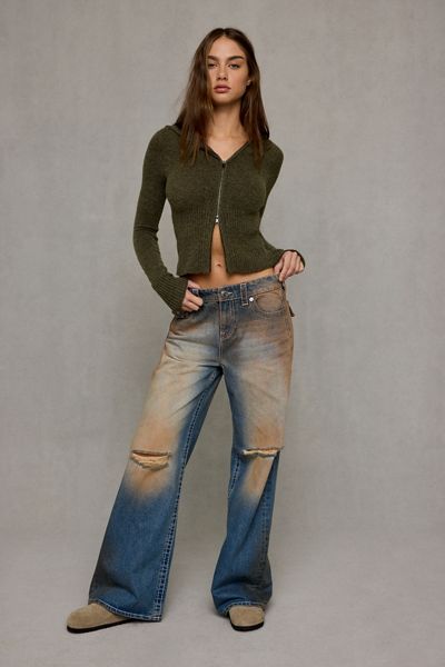 True Religion Bobbi Destroyed Big T Flap Baggy Jeans