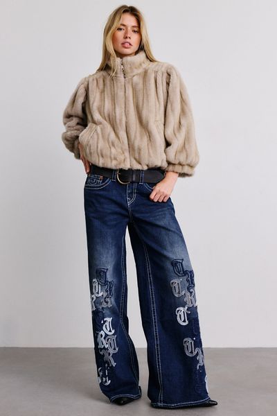 True Religion Jessie Applique Big T Super Baggy Jeans