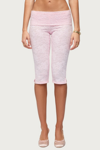 Edikted Talisa Foldover Lace Capri Leggings in Light/Pink, Women's at Urban Outfitters