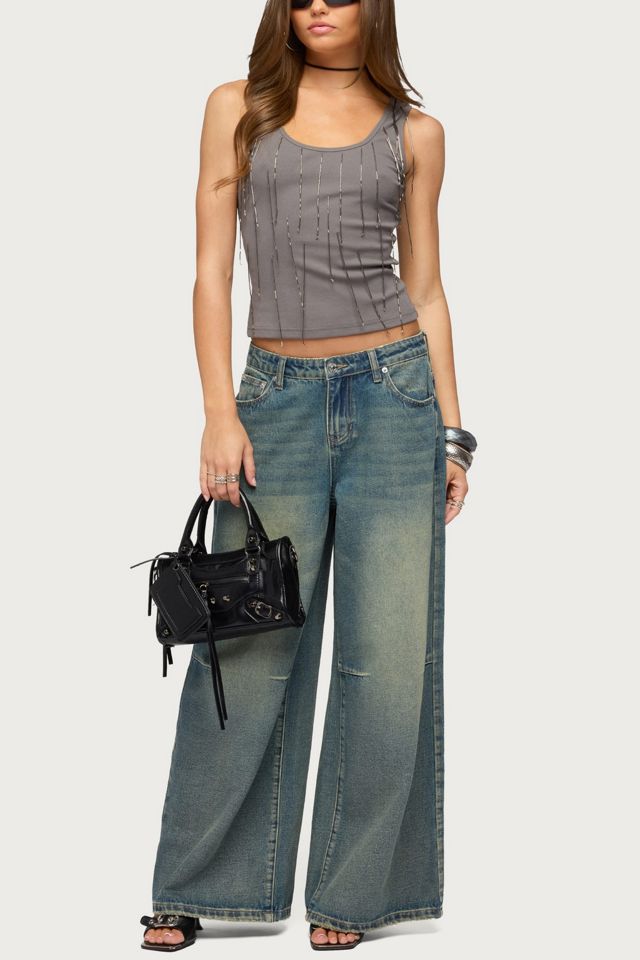 Edikted Adjustable Button Low Rise Baggy Jeans #1