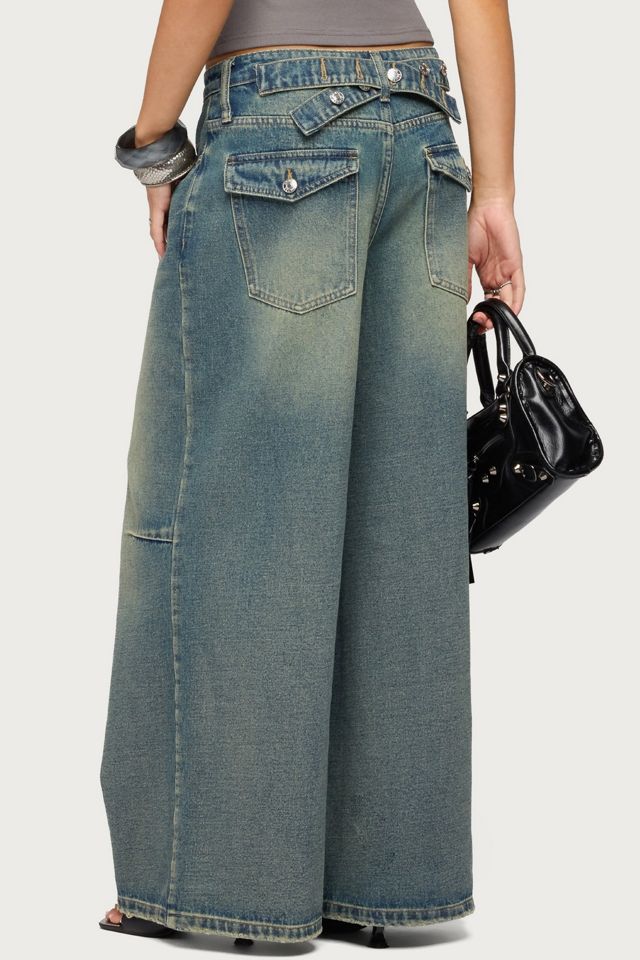 Edikted Adjustable Button Low Rise Baggy Jeans #3