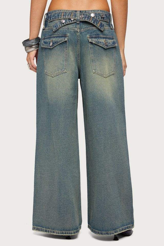Edikted Adjustable Button Low Rise Baggy Jeans #4