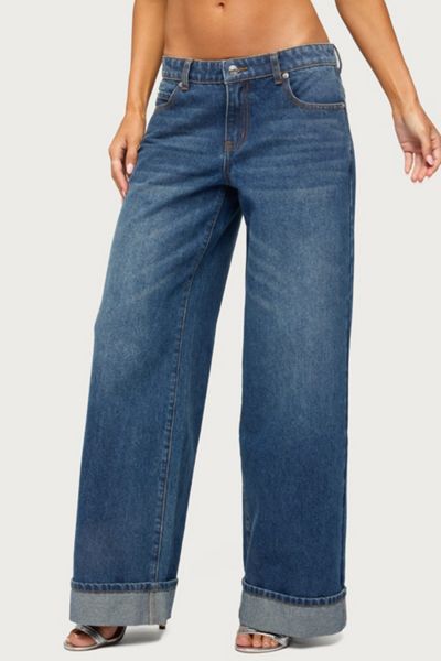 Edikted Gatz Cuffed Low Rise Wide Leg Jeans