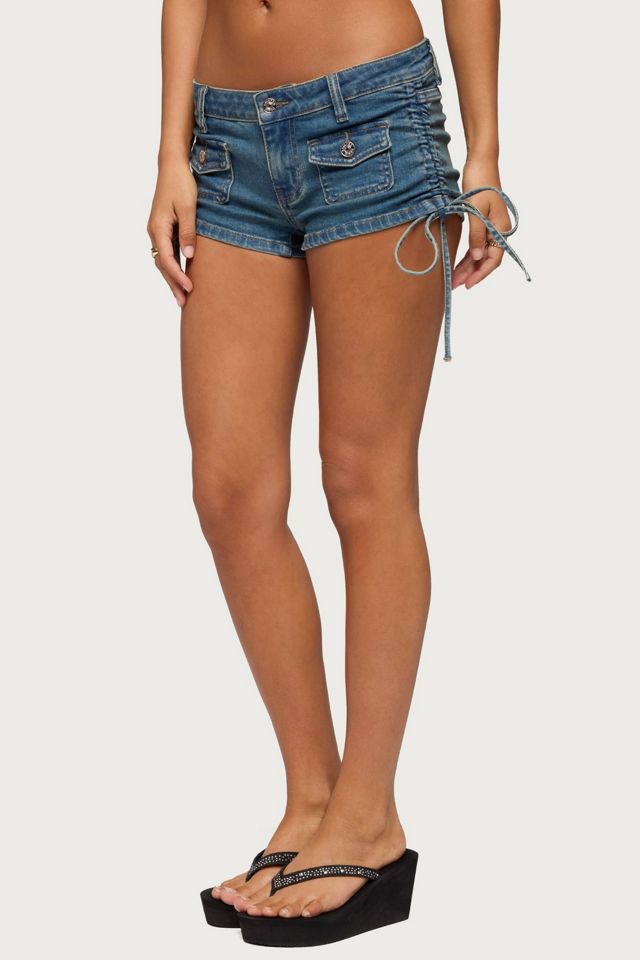 Edikted Lalie Drawstring Denim Micro Shorts #2