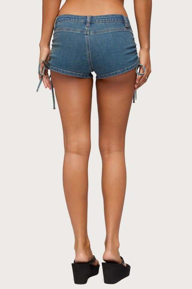 Edikted Lalie Drawstring Denim Micro Shorts #3