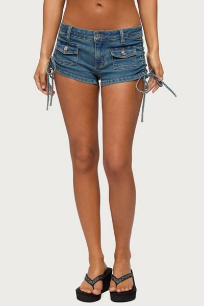 Edikted Lalie Drawstring Denim Micro Shorts