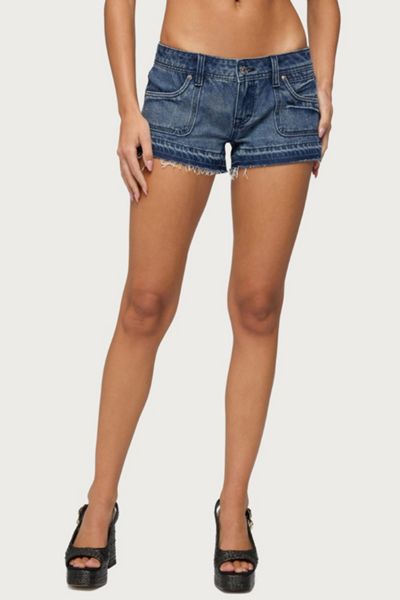 Edikted True Low Rise Denim Micro Shorts