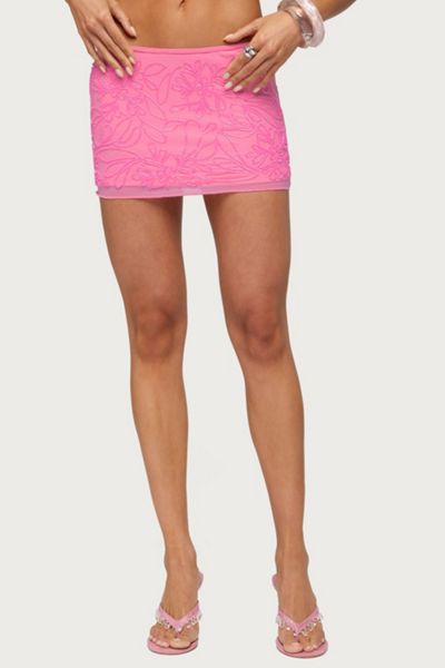 Edikted Ilse Beaded Floral Mesh Mini Skirt
