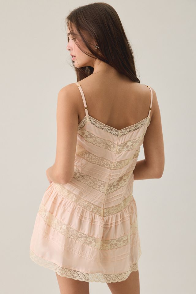 LoveShackFancy Besette Lace Trim Silk Slip Mini Dress #1