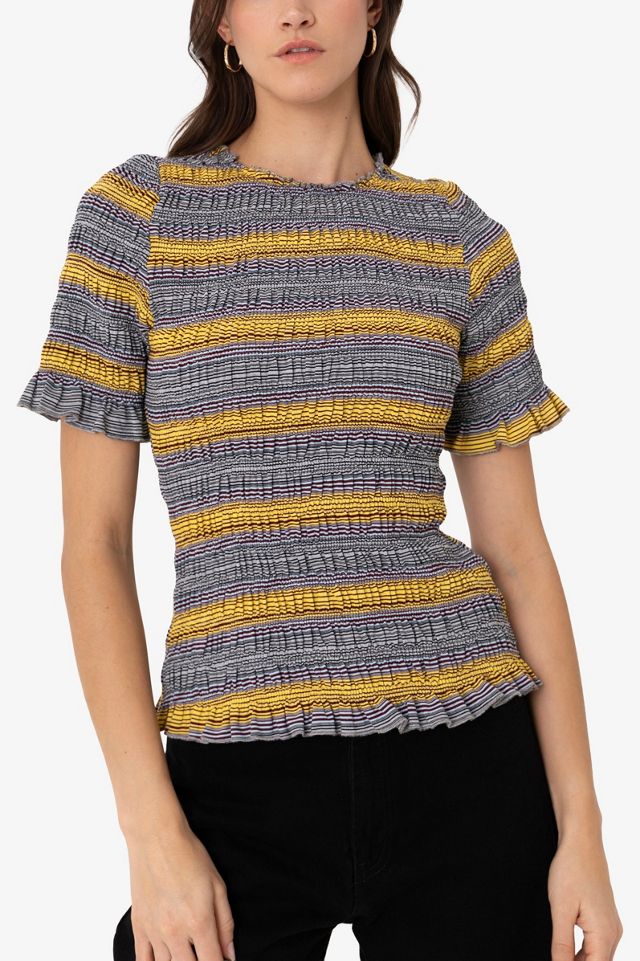 Amy Lynn Romy Multi Stripe Smocked Cotton Knitted Top #1