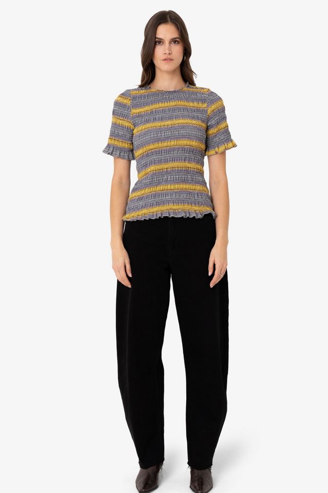 Amy Lynn Romy Multi Stripe Smocked Cotton Knitted Top #2