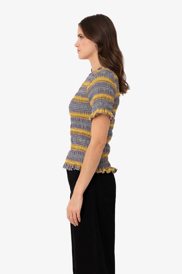 Amy Lynn Romy Multi Stripe Smocked Cotton Knitted Top #3