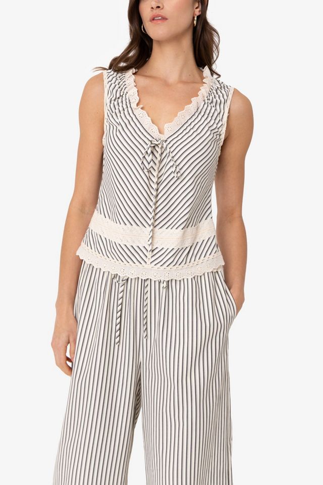 Amy Lynn Anais Stripe Cotton Broderie Frill Top #2