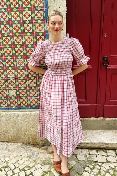 neon gingham dress Beach Days Gingham Dress Neon Pink / M