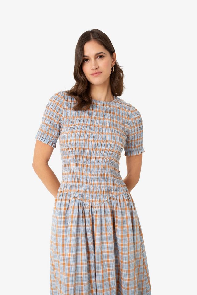 Amy Lynn Beatrix Pure Cotton Smocked Plaid Midi Dress #4