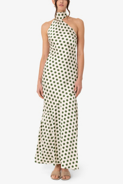 Amy Lynn Baia Polka Dot Satin Halter Dress